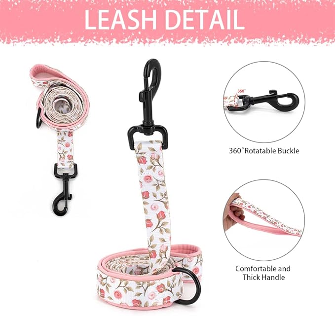 Step in Dog Harness and Leash Set, Reflective Dog Harness and Leash No Pull Dog Harness for Small Medium Large Dogs and Cats (XS(Neck:10-11.5",Chest:12.5-14.5"), RoseFlower)