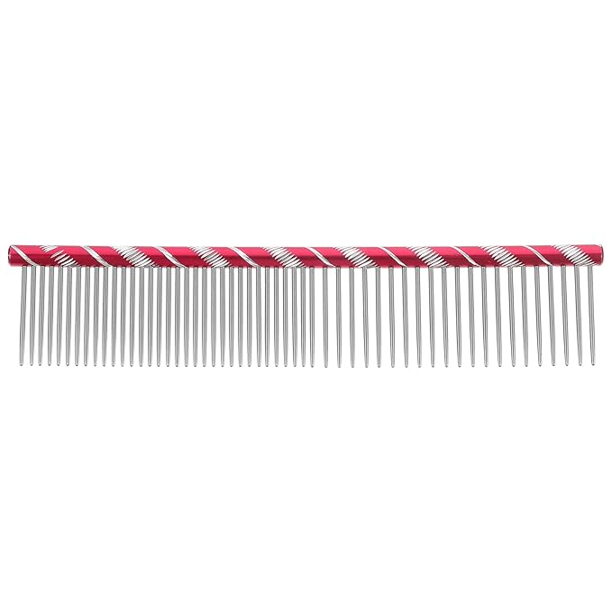 UEETEK Dog Grooming Comb : Stainless Steel Dog Combs with Rounded Ends for Dematting & Shedding, 2-in-1 Fine & Wide Tooth Design, 6.3 X 1.38 X 0.12 Inch (Rose Red)