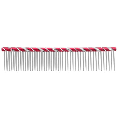 UEETEK Dog Grooming Comb : Stainless Steel Dog Combs with Rounded Ends for Dematting & Shedding, 2-in-1 Fine & Wide Tooth Design, 6.3 X 1.38 X 0.12 Inch (Rose Red)