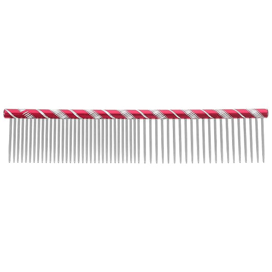 UEETEK Dog Grooming Comb : Stainless Steel Dog Combs with Rounded Ends for Dematting & Shedding, 2-in-1 Fine & Wide Tooth Design, 6.3 X 1.38 X 0.12 Inch (Rose Red)