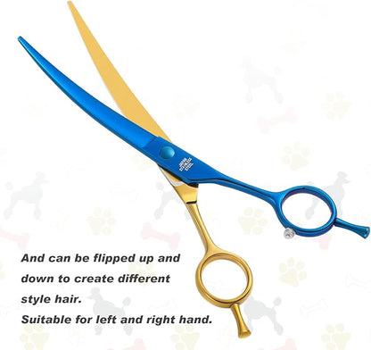 Dog Cat Scissors for Grooming, Pet Shears for Thick Coats and Matted Hair, Thinner Curved Straight Chunker Stainless Steel Shears