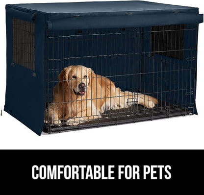 GORILLA GRIP Dog Crate Covers Compatible with Amazon Basics Dog Crates, All Sides Open, Privacy Cover Fits 42" Wire Kennel, Breathable Mesh Windows, Light Reducing Puppy Training Cage Topper, Navy