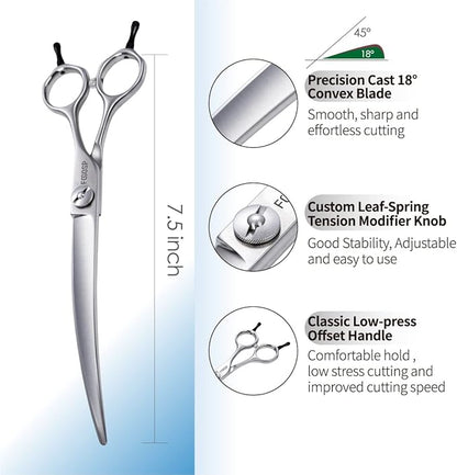 38 Degree Professional Curved Scissors for Dog Grooming 7.5” Japan VG10 Alloy Steel Downward Curved Grooming Shears for Face Right Handed(7.5 inch)
