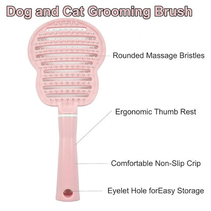 Pet Curved Vented Detangling Brush, Eco-Friendly Pin Brush for Dogs and Cats | Ergonomic Handle Pet Comb for Wet or Dry Hair, Gentle Grooming Tool for Pets, Pink