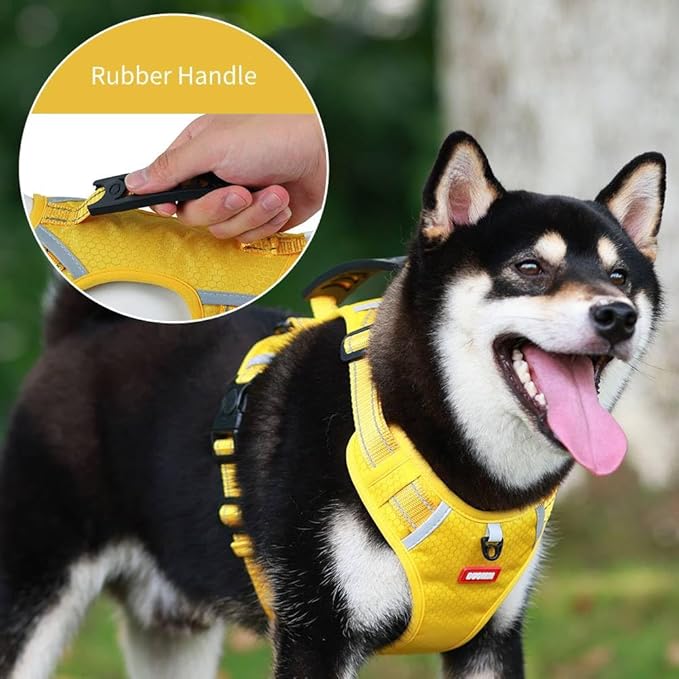 Dog Harness, No Pull Service Vest, Reflective Strips, Control Handle, Soft Padded, Adjustable and Comfortable for Easy Walking (Yellow, Large)