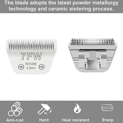 Wide Blades for Dog Grooming Blades Compatible with Andis,Oster A5,Wahl km10 Dog Clippers Stainless Steel Blades Blades for Animal Dog,Cat,Horse, (#7FW(3.2mm)/2PCS)