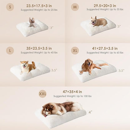 EHEYCIGA Fluffy XXL Dog Crate Pad, Plush Faux Fur Dog Bed for Extra Large Dogs, Calming Anti Anxiety XXL Dog Bed for Crate, Washable Soft Warm Dog Crate Mat with Non-Slip Bottom, Beige