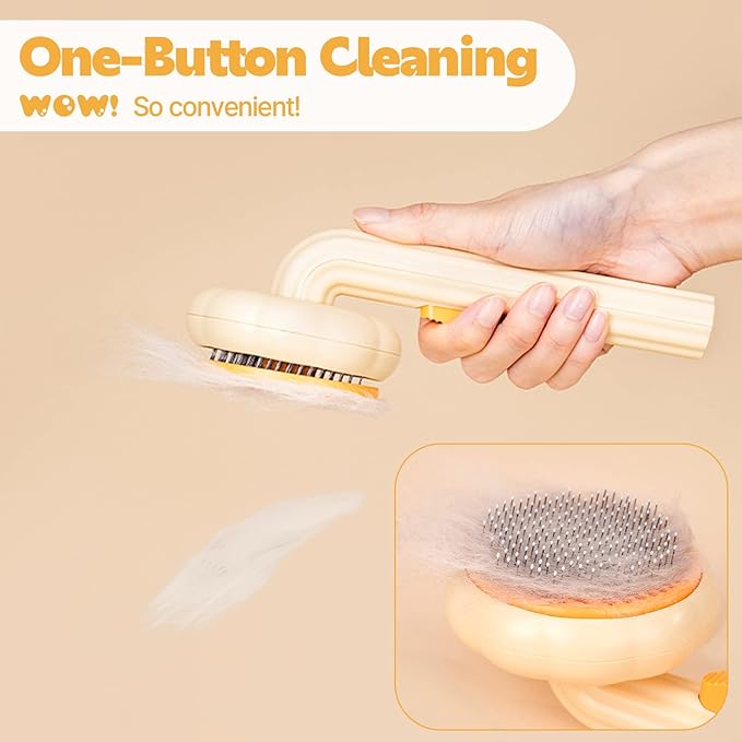 Sunflower-White Hair Brush for Cats and Dogs, Self Cleaning, Shedding, Grooming Brush, Travel Size, Stainless Steel Bristles