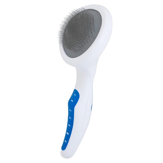 JW Pet Gripsoft Dog Soft Pin Slicker Brush with Non-Slip Rubber Grip (Angled Stainless Steel Tines),Assorted Colors,8 Inch,65002