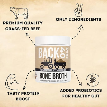 Grass-Fed Beef Bone Broth Powder for Dogs with Probiotics, Chondroitin & Glucosamine – Supports Gut Health, Joint & Immune System – Human Grade Dog Food Toppers for Picky Eaters, 6.4oz