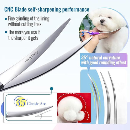 Fenice Dog Grooming Curved Scissors: 6.5" Pet Self-sharpening Split Finishing Shears for Dogs' Faces and Eyes Lightweight Ideal for Tight Spaces and Detailed Grooming Japan VG10 Alloy Steel 63HRC