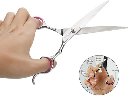 GEMEK Pet Cat Dog Grooming Scissors Set 4 Pieces Stainless Steel Professional Pet Trimmer Kit - 7.5 inch Straight Cutting Scissors, Thinning Shears, Curved Scissors, Grooming Combs