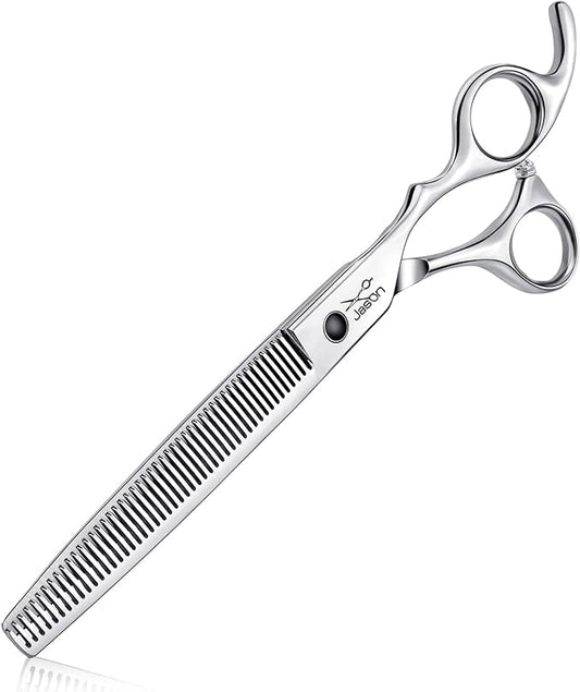 JASON 7.5" Dog Grooming Thinning Blending Scissor, Ergonomic Pet Grooming Thinner Blender Shears Cat Trimming Texturizing Kit with Offset Handle