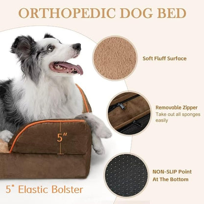 Cooling Dog Bed for Extra Large Dogs, Orthopedic Memory Foam Dog Bed, XL Dog Bed with Removable Cover, Waterproof Pet Bed Large with Bolster(X-Large,Khaki Brown)