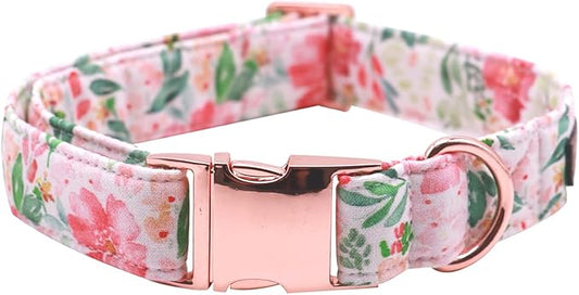 Lionet Paws Dog Collar, Comfortable Adjustable Cute Collar with Metal Buckle for Male Female Dogs Gift, Pink Flower, Large, Neck 16-24 inches