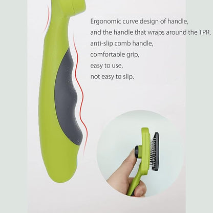 IOO Grooming Brush For Cat And Dog, Self Cleaning Slicker Brushes For Pet， Pet Grooming Brush Can Gently Removes Loose Undercoat, Mats Tangled Hair Slicker Brush for Pet Massage Cleaning (green)