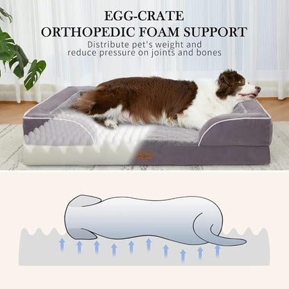 Jumbo Dog Bed for Extra Large Dogs, Jumbo Breed Waterproof Orthopedic Dog Bed, PV Washable Dog Sofa Bed with Removable Cover & Non-Slip Bottom(Jumbo,Purple)