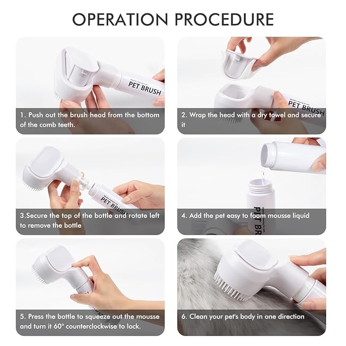 Foaming Soap Dispenser Dog Bath Brush | 2 in 1 Pump Type Pet Bubble Bath Brush | Dog Shampoo Brush with Soap Dispenser for Dogs & Cats Quickly Clean