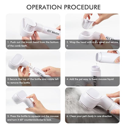 Foaming Soap Dispenser Dog Bath Brush | 2 in 1 Pump Type Pet Bubble Bath Brush | Dog Shampoo Brush with Soap Dispenser for Dogs & Cats Quickly Clean