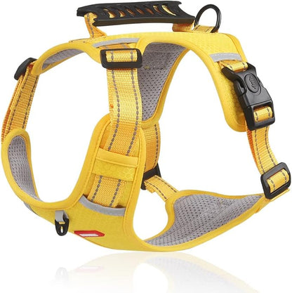 Dog Harness, No Pull Service Vest, Reflective Strips, Control Handle, Soft Padded, Adjustable and Comfortable for Easy Walking (Yellow, Large)
