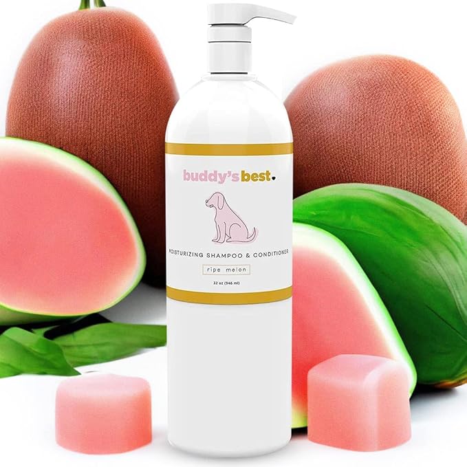 Buddy's Best, Dog Shampoo and Conditioner in One - Natural Oatmeal Shampoo for Dogs with Sensitive Skin - Moisturizing Dog Wash (32 Fl Oz, Ripe Melon)