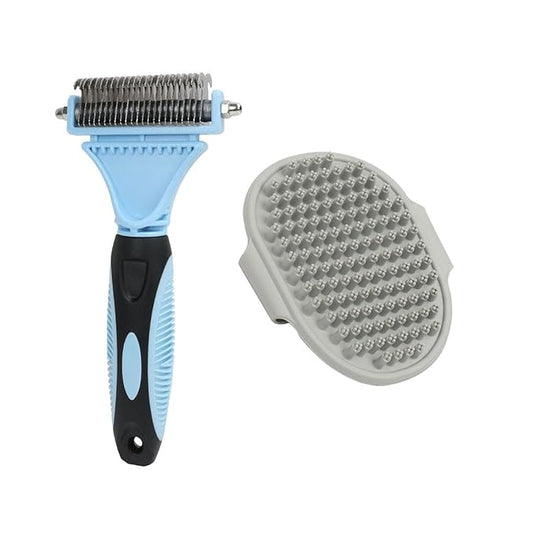 Pet Dematting Comb - 2 Sided Undercoat Rake for Cats & Dogs - Safe Grooming Tool for Easy Mats & Tangles Removing - Medium and Long Haired Cats Dogs Brush for Shedding.(Blue)