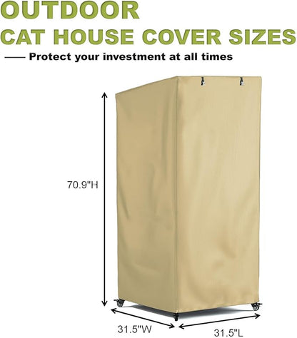 Outdoor Cat House Cover, Extremely Waterproof Feral Cattery Cat Cover, Cat Enclosure Cover, Large Cat Cage Condo/Cat House Cover - 32" L x 32" W x 71" H，Khaki (Cover only)