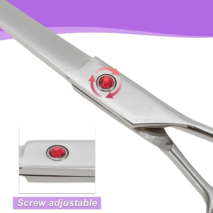 Dog Grooming Scissors, with Ergonomic Handle, Pill Popper for Cats, Upper Bend Shears, Stainless Steel Curved Shears for Dogs Cats, Silver Tone, 7.5"