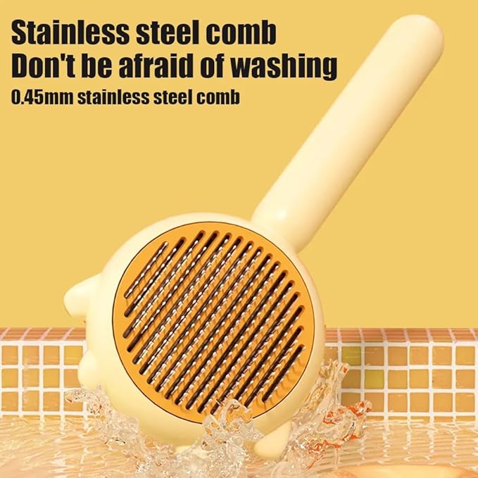 Pet Hair Brush with Release Button, Self Cleaning Cat Brush Pet Comb for Shedding Pet Hair Brush for Grooming Long and Short Hair Cats Dogs - Yellow