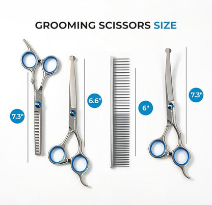 Professional Pet Grooming Scissors Set, 5-in-1 Stainless Steel Kit with Comb