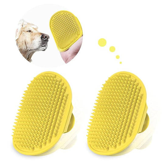 TORMEN 2 pcs Dog Bath Massage Brush, Dog Grooming Brush,Rubber Grooming Brush with Adjustable Handle for Dogs and Cats, Soft, Gentle & Skin-Safe for Long & Short Hair (Yellow)
