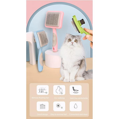 IOO Grooming Brush For Cat And Dog, Self Cleaning Slicker Brushes For Pet， Pet Grooming Brush Can Gently Removes Loose Undercoat, Mats Tangled Hair Slicker Brush for Pet Massage Cleaning (green)
