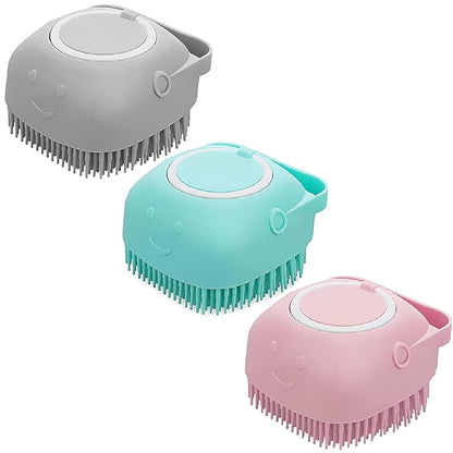 NICESHOP Dog Cat Bath Brush Comb Silicone Rubber Dog Grooming Brush Silicone Puppy Massage Brush Hair Fur Grooming Cleaning Brush Soft Shampoo Dispenser (GRAY)
