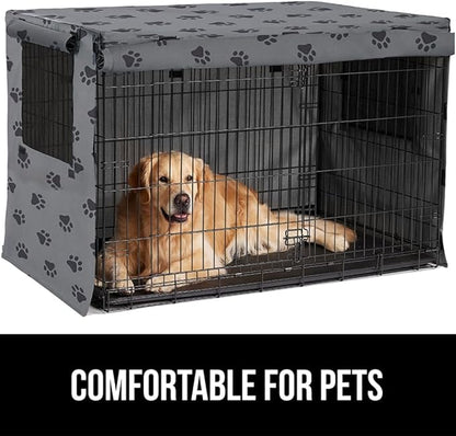 GORILLA GRIP Dog Crate Covers compatible with Amazon Basics Dog Crates, All Sides Open, Privacy Cover Fits 30" Wire Kennel, Breathable Mesh Windows, Light Reducing Puppy Training Cage Topper, Gray Paw