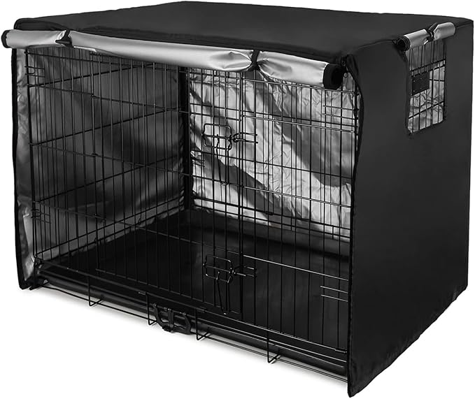 Senmortar Double Door Dog Crate Cover Wire Dog Cage Cover Waterproof Durable Lightweight 420D Polyester for Pet Crates Black 42 inches