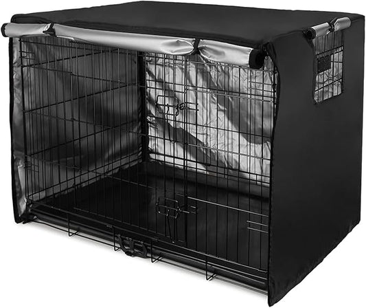 Senmortar Double Door Dog Crate Cover Wire Dog Cage Cover Waterproof Durable Lightweight 420D Polyester for Pet Crates Black 42 inches