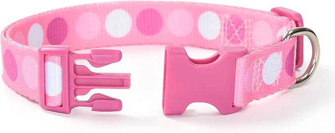 Mile High Life Dog Collar | Cute Puppy Collars | Lightweight Girl Dog Collar | Soft Boy Dog Collars | w Geometric Plaid Wave Line Pattern (Pink Big Dots, Small)