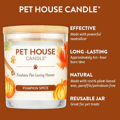 One Fur All Pet House Pumpkin Pie Scented Candle 2 Pack - Plant-Based/Soy, Long Lasting, Odor Eliminating
