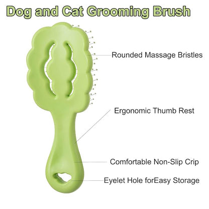 Cloud Shape Small Dog Grooming Brush - Soft Bristle Brush for Gentle Detangling & Massage - Ideal for Maltese, Shih Tzus, Yorkies, and Puppies - Portable & Durable Design, Green