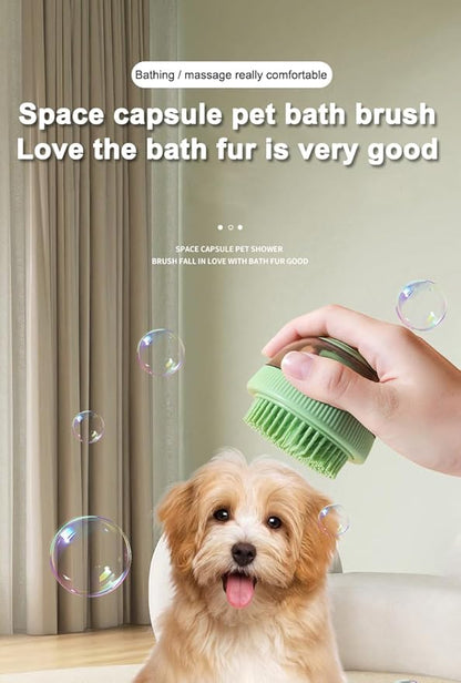 GERGOL - Dog Cat Bath Brush Comb Silicone Rubber Dog Grooming Brush Silicone Puppy Massage Brush Hair Fur Grooming Cleaning Brush Soft Shampoo Dispenser with release button 2 Replaceable Brush (Green)