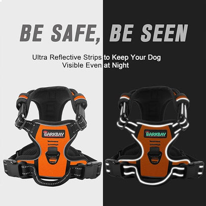 BARKBAY No Pull Dog Harness Front Clip Heavy Duty Reflective Easy Control Handle for Large Dog Walking(Orange,M)
