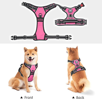 PoyPet No Pull Dog Harness, No Choke Front Lead Dog Reflective Harness, Adjustable Soft Padded Pet Vest with Easy Control Handle for Small to Large Dogs(Pink,XS)