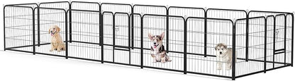 Sweetcrispy Dog Playpen Indoor - Pet Fence Exercise Pen for Yard Gate 16 Panels Foldable Puppy Playpens with Doors Metal Dog Pen for Camping, RV, Outdoor, Small/Medium Pets, 24” Height