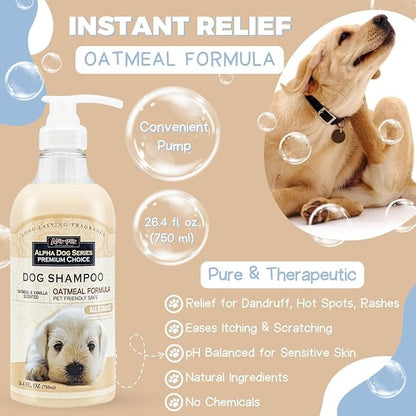 Alpha Dog Series Natural Dog Shampoo and Conditioner with Aloe Vera, pH Balanced Oatmeal Shampoo for Dogs, Tear-Free Dog Shampoo for Sensitive Skin, 26.4 Oz (Pack of 6)