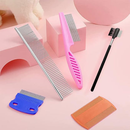 SKYPIA 5 Pcs Dog Comb Set - Tear Stain Remover, Flea Comb for Dogs and Cats, Grooming Kit for Small Pets