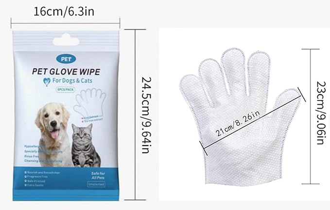 Pet Cleaning & Deodorizing Glove Wipes-Extra Thick-6pcs*3PACK, Bathing Spa for Dogs & Cats, Hypoallergenic, Nourish & Smooth Hair, for Daily Care & Traveling; CWSJ18