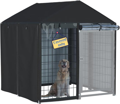 kennel cover，Full coverage kennel cover made of 600d heavy duty waterproof plus see-through clear material, outdoor wind and UV resistant, coverage only, black color.