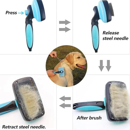 Self Cleaning Slicker Brush for Dogs, Cats and Small Pets. Gently Pet Hair Remover. One Click Cleaning Function.Reduces Shedding Dog Grooming Acceosries for Small Medium And Large Dogs.