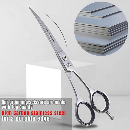 Grooming Curved Shear, Dog Scissors for Grooming, No Stabbing 6.5 Inch Curved Blade for Pets Paws & Face