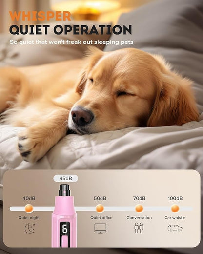 YABIFE 7-Speed Pet Nail Grinder with Light – Heavy Duty, Whisper Quiet Nail Trimmer for Dogs, Cats, Birds & Small Animals – Single-Handed Operation